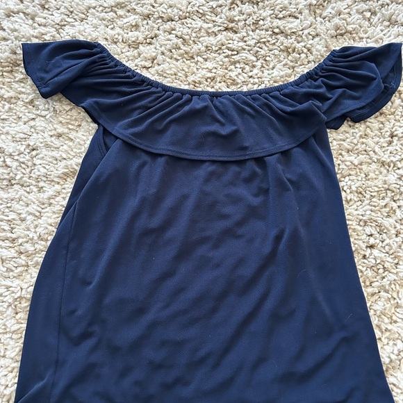 [M] NWOT Green Envelope Navy Blue Off-Shoulder Women's Top - Picture 4 of 4